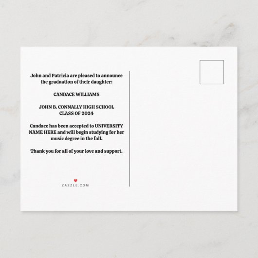 Blue High School Marching Band Afstuderen Foto Aankondigingskaart (Achterkant)