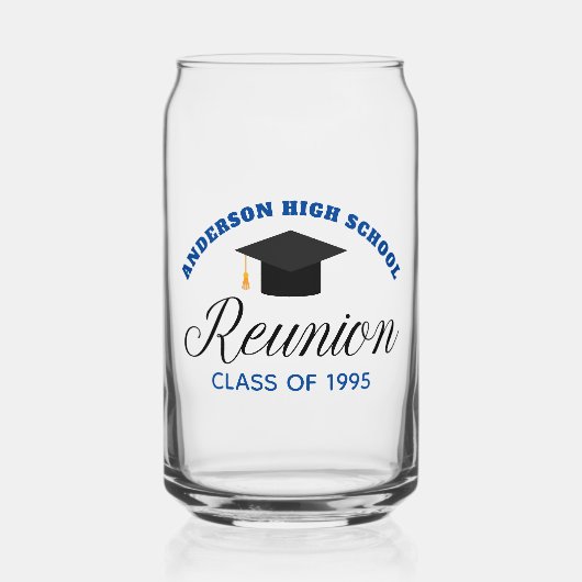 Blue High School Reunion Party Custom Alumni Blikvorm Glas (Voorkant)