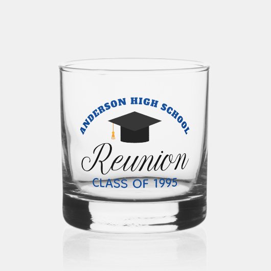 Blue High School Reunion Party Custom Alumni Whisky Glas (Voorkant)