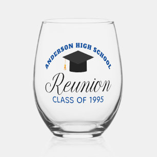 Blue High School Reunion Party Custom Alumni Wijnglas Zonder Voet