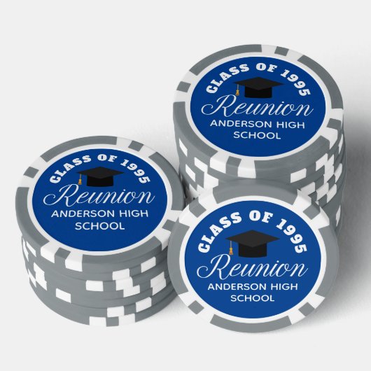 Blue High School Reunion Personalized Party Poker Chips (Opstapeling)