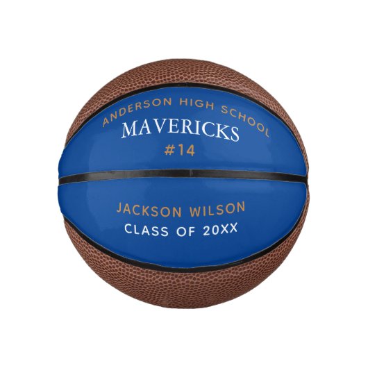 Blue High School Team Player Custom Afstuderen Basketbal (Voorkant)