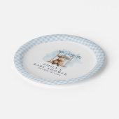 Blue Highland Cow Boy Baby Shower Papieren Bordje (Gekanteld)