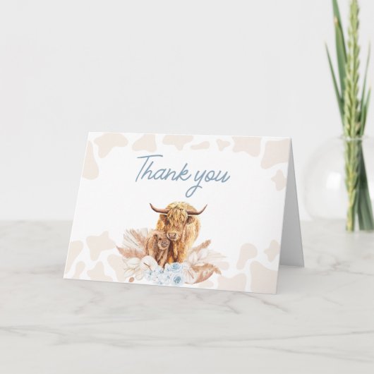 Blue Highland Koe Baby shower Bedankkaart (Voorkant)