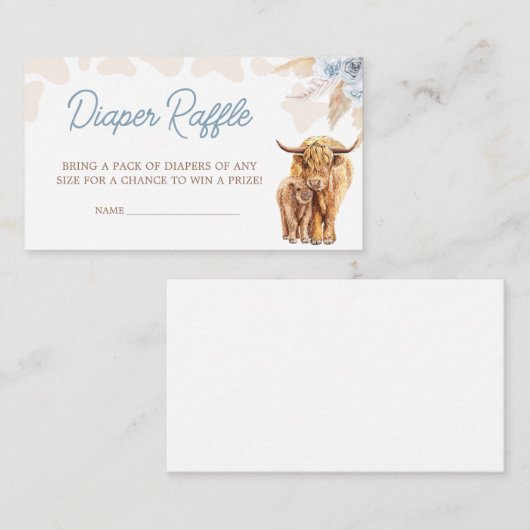 Blue Highland Koe Baby shower Luier Raffle Informatiekaartje (Voorkant / Achterkant)
