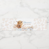 Blue Highland Koe Baby shower Waterfles Etiket (Enkel label)