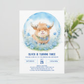 Blue Highland Koe Bash Kids Verjaardag Kaart (Staand voorkant)