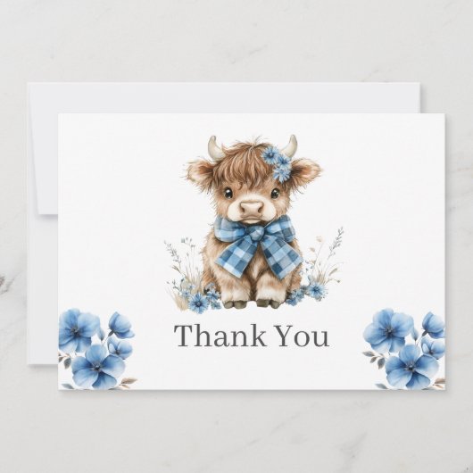 Blue Highland Koe Flat Dank u kaart (Voorkant)