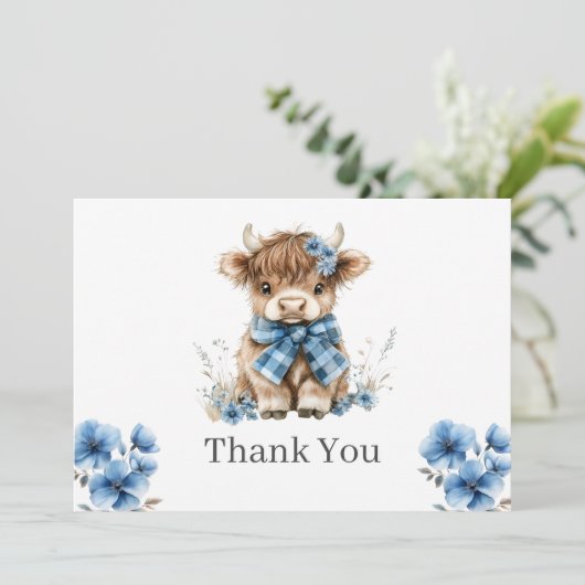 Blue Highland Koe Flat Dank u kaart (Staand voorkant)