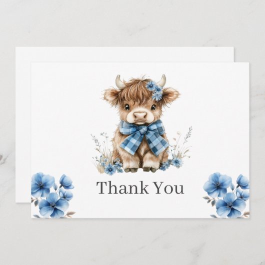 Blue Highland Koe Flat Dank u kaart (Voorkant / Achterkant)