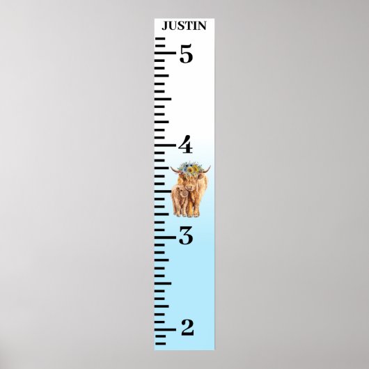 Blue Highland Koe Kalf Groei Grafiek Poster (Voorkant)