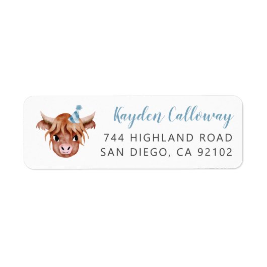 Blue Highland Koe Return Address Label (Voorkant)