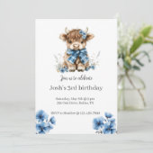 Blue Highland Koe verjaardagsfeestje Kaart (Staand voorkant)