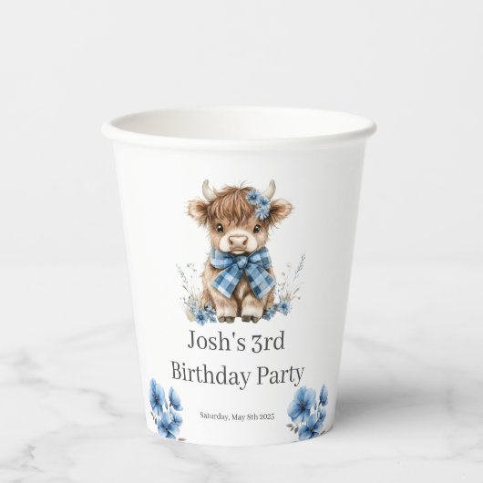 Blue Highland Koe verjaardagsfeestje Papieren Bekers (Voorkant)