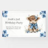 Blue Highland Koe verjaardagsfeestje Spandoek (Horizontaal)