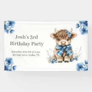 Blue Highland Koe verjaardagsfeestje Spandoek