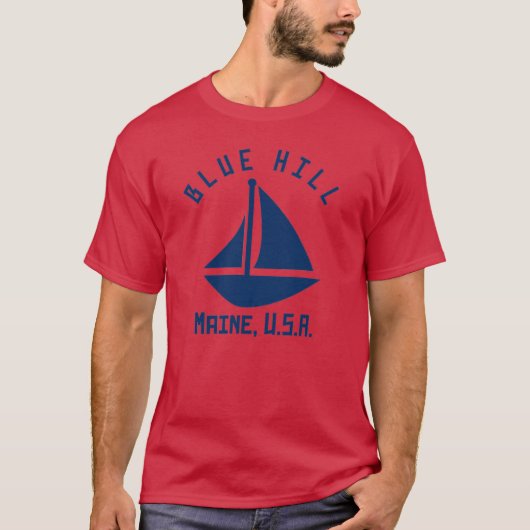 Blue Hill Maine Zeilboot Marine Blue Text Abs T-shirt (Voorkant)