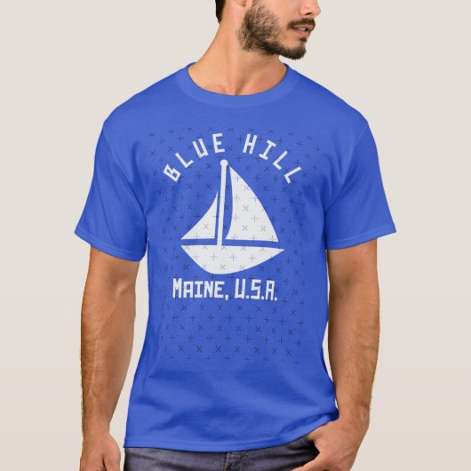 Blue Hill Maine Zeilboot Witte tekst Abstrac T-shirt (Voorkant)