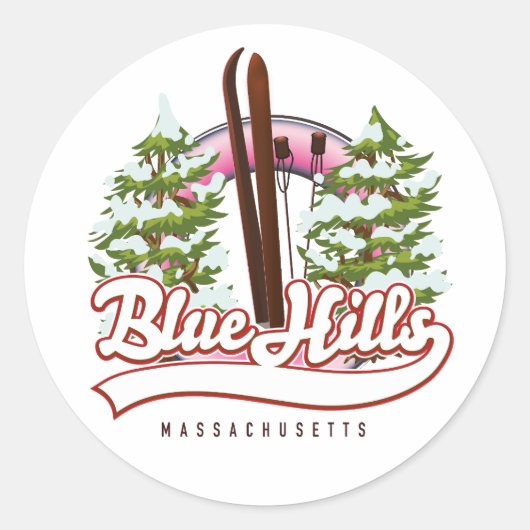 Blue Hills Massachusetts Ski logo Ronde Sticker (Voorkant)