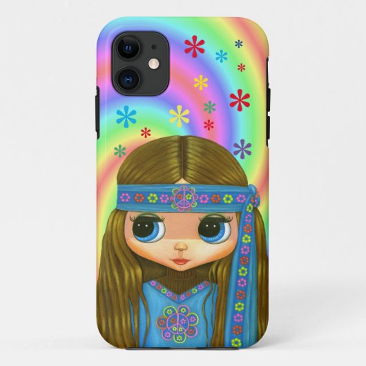 Blue Hippie Chick Flower Power Peace Sign 1960 Case-Mate iPhone Case (Achterkant)