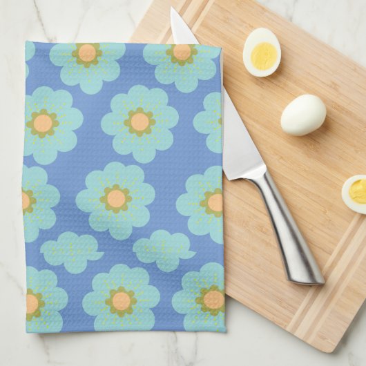 Blue Hippie Flowers Theedoek (Quarter Fold)