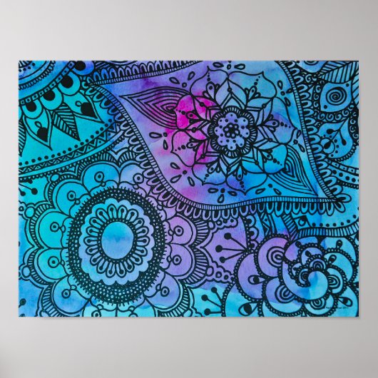 Blue Hippie Pattern Poster door Megaflora (Voorkant)