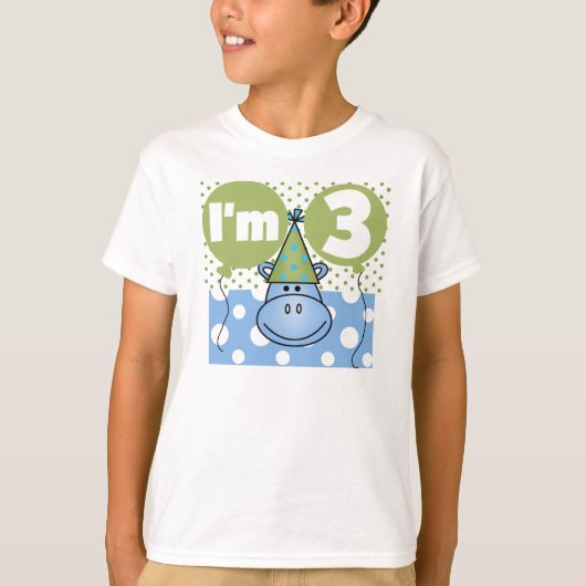 Blue Hippo 3rd Birthday T-shirt (Voorkant)
