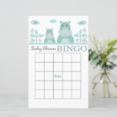 Blue Hippo baby shower bingo card (Staand voorkant)