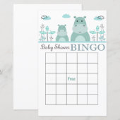 Blue Hippo baby shower bingo card (Voorkant / Achterkant)