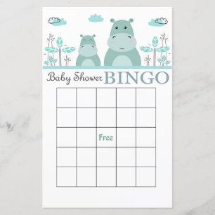 Blue Hippo baby shower bingo card
