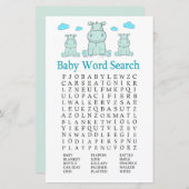 Blue Hippo Baby shower Word Search Game (Voorkant / Achterkant)