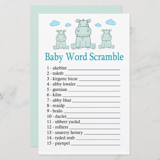 Blue Hippo Baby word scramble game (Voorkant / Achterkant)