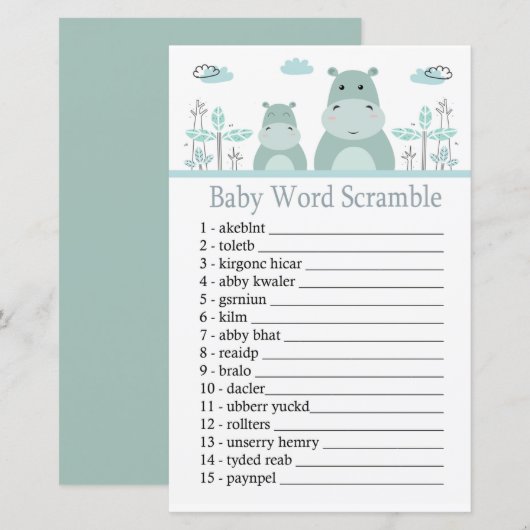 Blue Hippo Baby word scramble game (Voorkant / Achterkant)