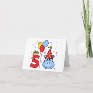 Blue Hippo Face 5th Birthday Invitation