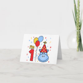 Blue Hippo Face First Birthday Fill-in Invitation Bedankkaart