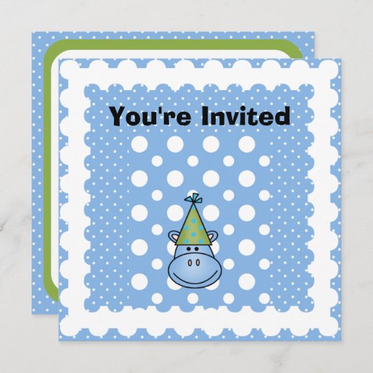 Blue Hippo Gepersonaliseerd verjaardagsuitnodiging Kaart (Voorkant / Achterkant)