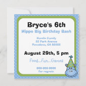 Blue Hippo Gepersonaliseerd verjaardagsuitnodiging Kaart (Achterkant)