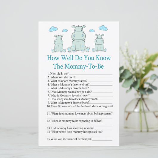 Blue Hippo Hoe goed ken je baby shower game? (Staand voorkant)