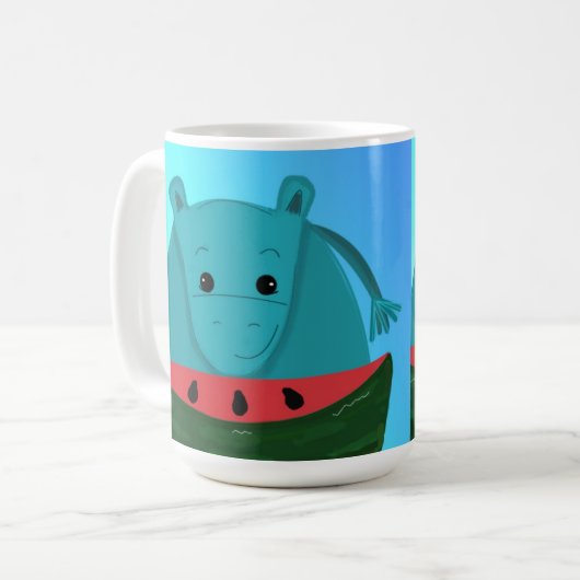 Blue Hippo met Watermelon Slice Koffiemok (Voorkant links)