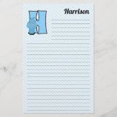 Blue Hippo Mongrammed Letter H Lined Briefpapier (Voorkant)