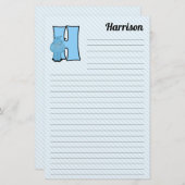 Blue Hippo Mongrammed Letter H Lined Briefpapier (Voorkant / Achterkant)