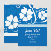 Blue Hisbiscus Party Invitation Uitnodiging Briefkaart (Voorkant / Achterkant)