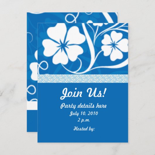 Blue Hisbiscus Party Invitation Uitnodiging Briefkaart (Voorkant / Achterkant)