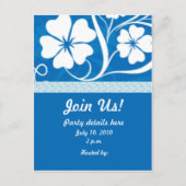 Blue Hisbiscus Party Invitation Uitnodiging Briefkaart (Voorkant)
