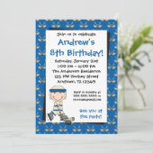 Blue Hockey Birthday Invitations Kaart (Staand voorkant)