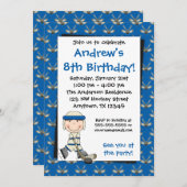 Blue Hockey Birthday Invitations Kaart (Voorkant / Achterkant)