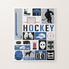 Blue Hockey Elements Stick Puck Player Legpuzzel