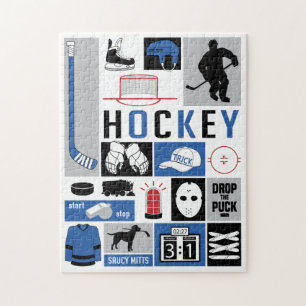 Blue Hockey Elements Stick Puck Player Legpuzzel