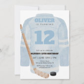 Blue Hockey Jersey Birthday Invitation Kaart (Voorkant)