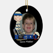 Blue Hockey Player Foto Ornament (Rechts)